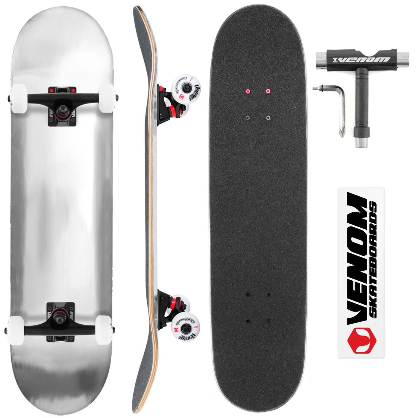 Venom Core Complete Built Skateboard - Silver/Black - 8.0"