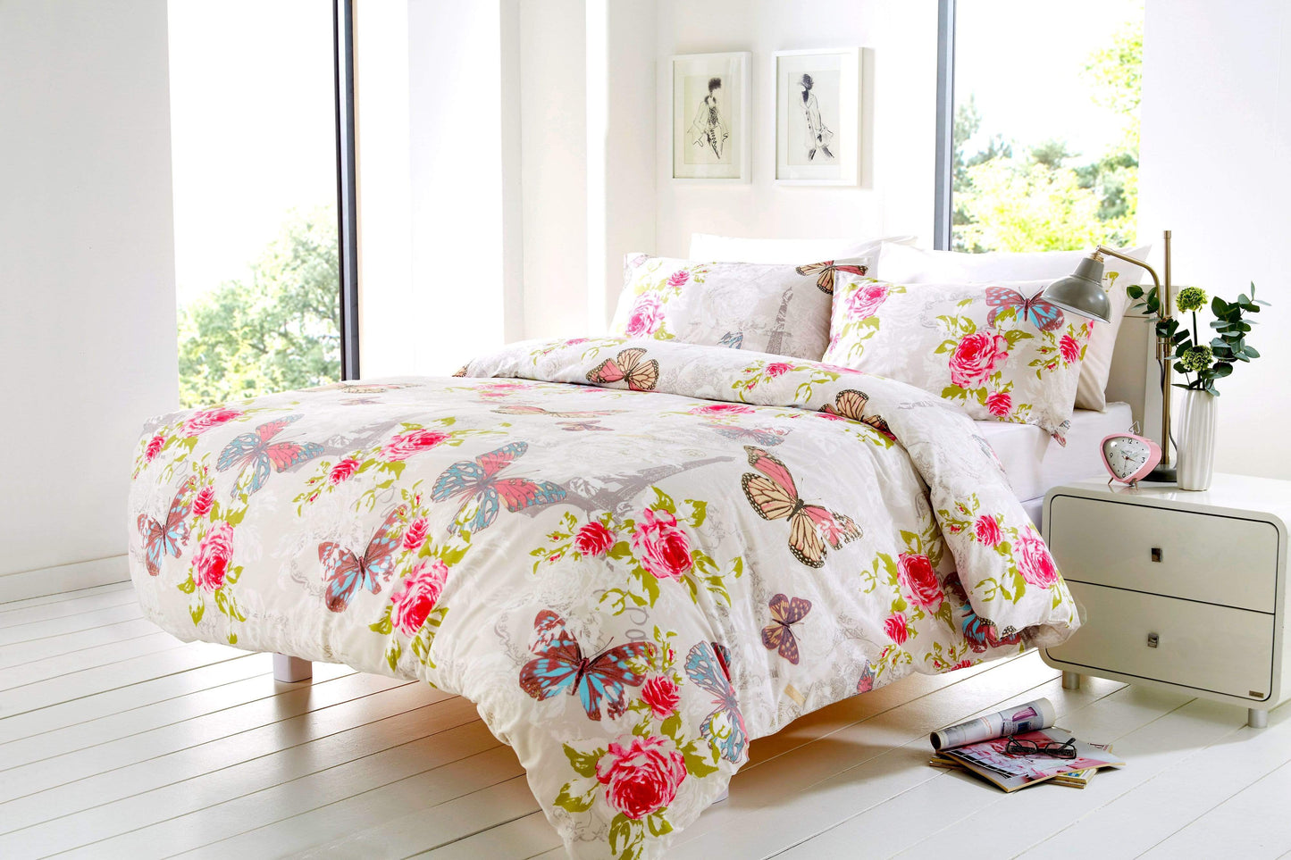 Ashley Butterfly Paris Cotton-Rich Duvet Set Double King Sizes OEKO-TEX Certified Bedding by OLIVIA ROCCO
