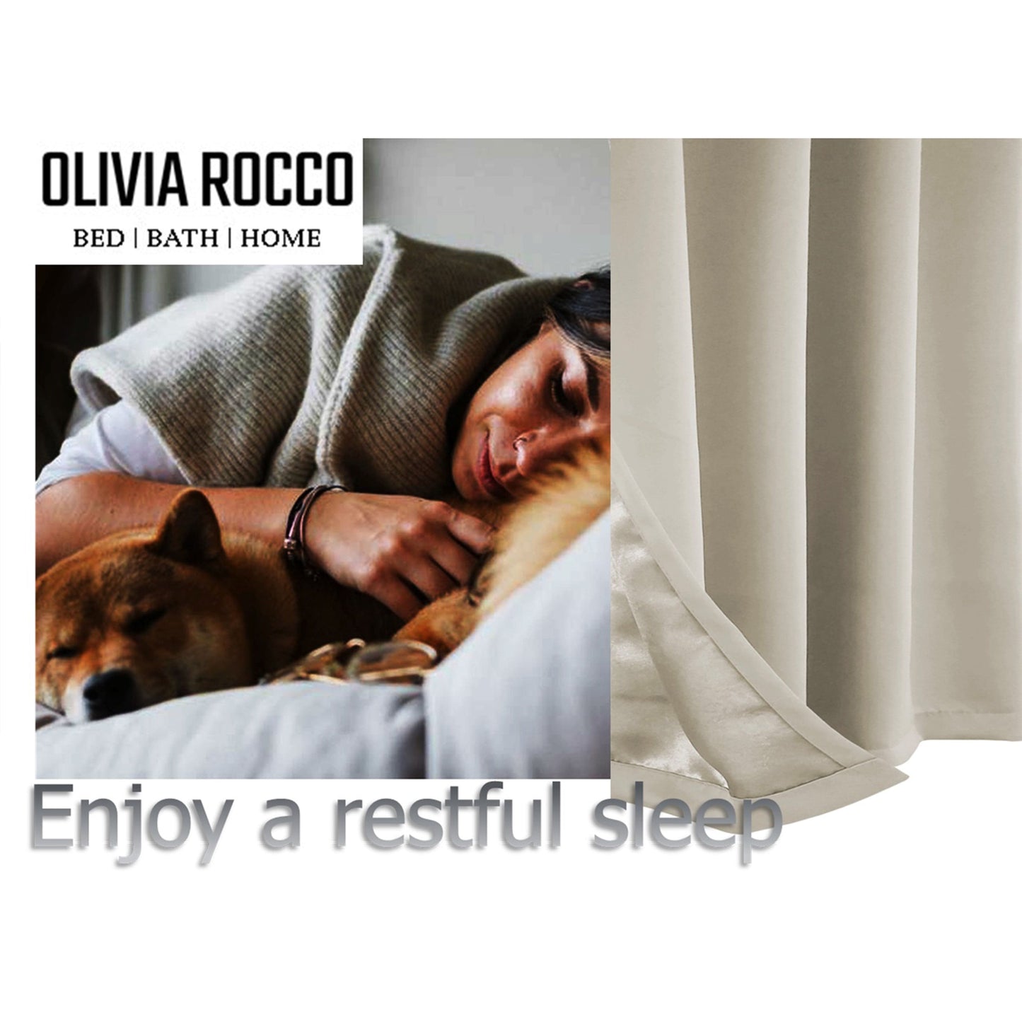 Blackout Natural Eyelet Curtains Thermal Ring Top Window Treatment for Living Room & Bedroom by OLIVIA ROCCO