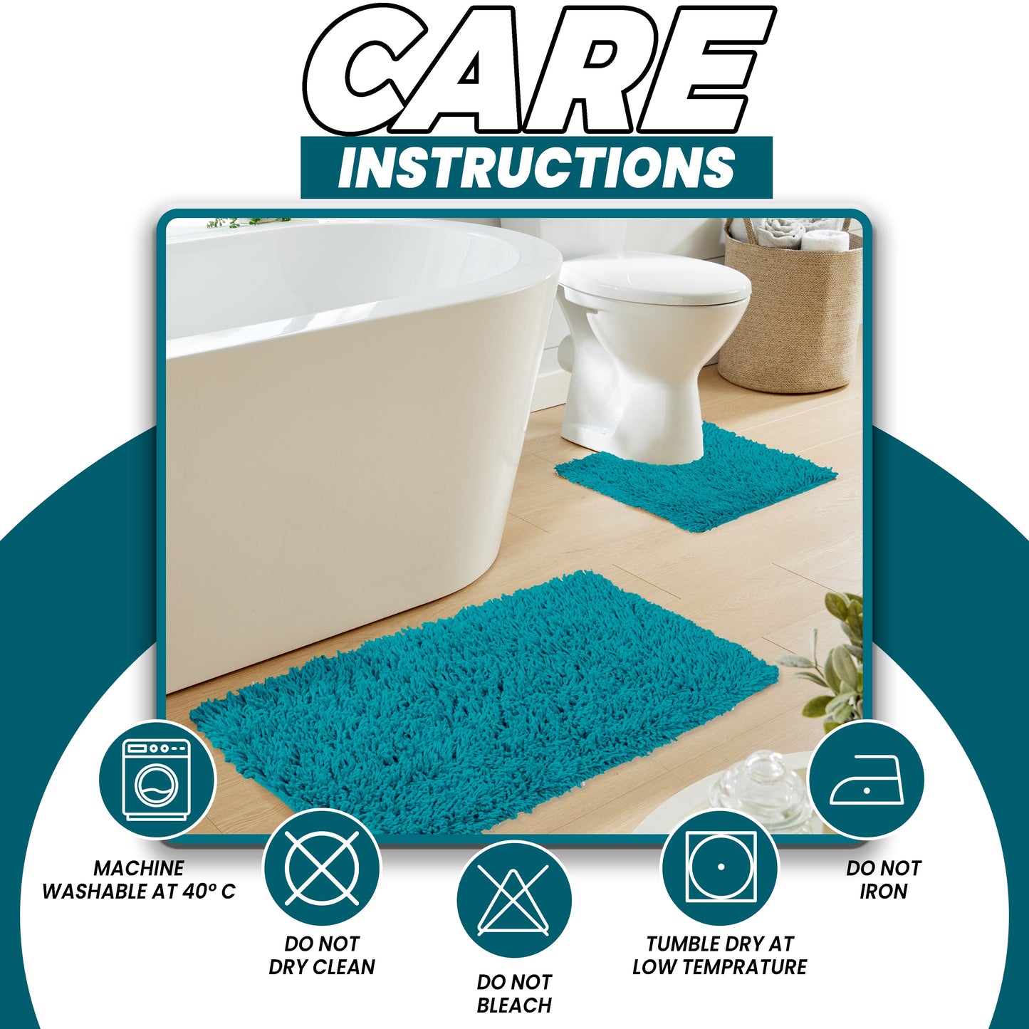 Como 2 Piece Teal Bath Mat & Pedestal Set Non-Slip Super Absorbent Cotton Bathroom Mats by OLIVIA ROCCO