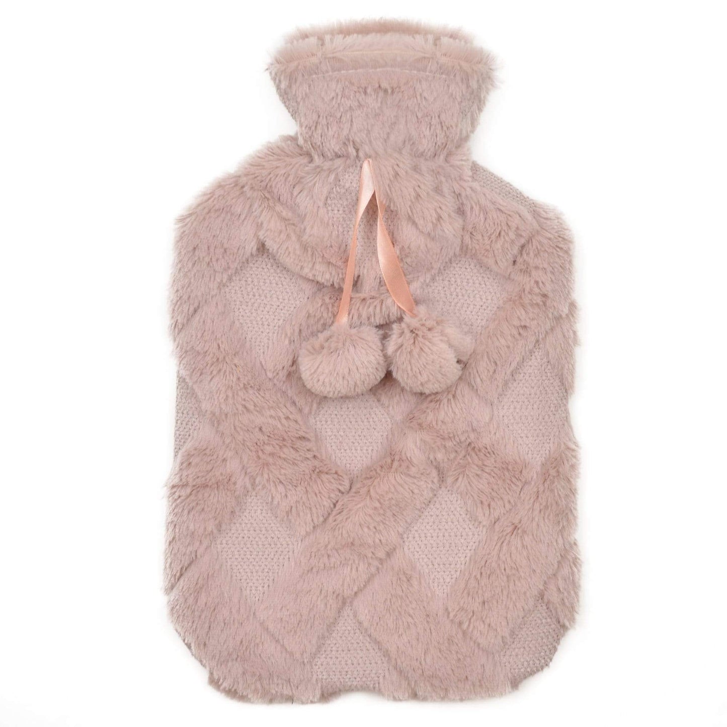 Diamond Fleece Plush Hot Water Bottle 2L with Pom Poms for Ultimate Warmth and Comfort Natural Rubber UK Safe Tested Ideal Gift for Adults Kids by OLIVIA ROCCO