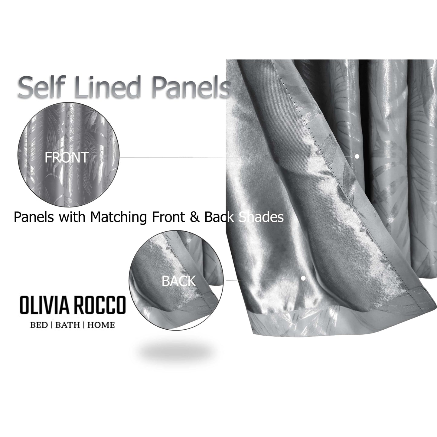 Leaf Silver Sparkle Blackout Curtains Super Soft Thermal Insulated Eyelet Drapes for Living Room & Bedroom 2 Panels by OLIVIA ROCCO