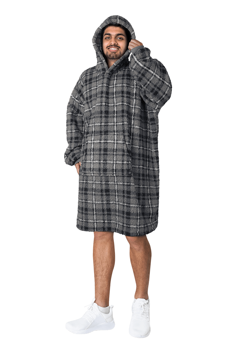 Men's Oversized Hooded Blanket Giant Sherpa Lined Hoodie with Hood and Pocket for Ultimate Warmth and Comfort Grey Stars by Daisy Dreamer