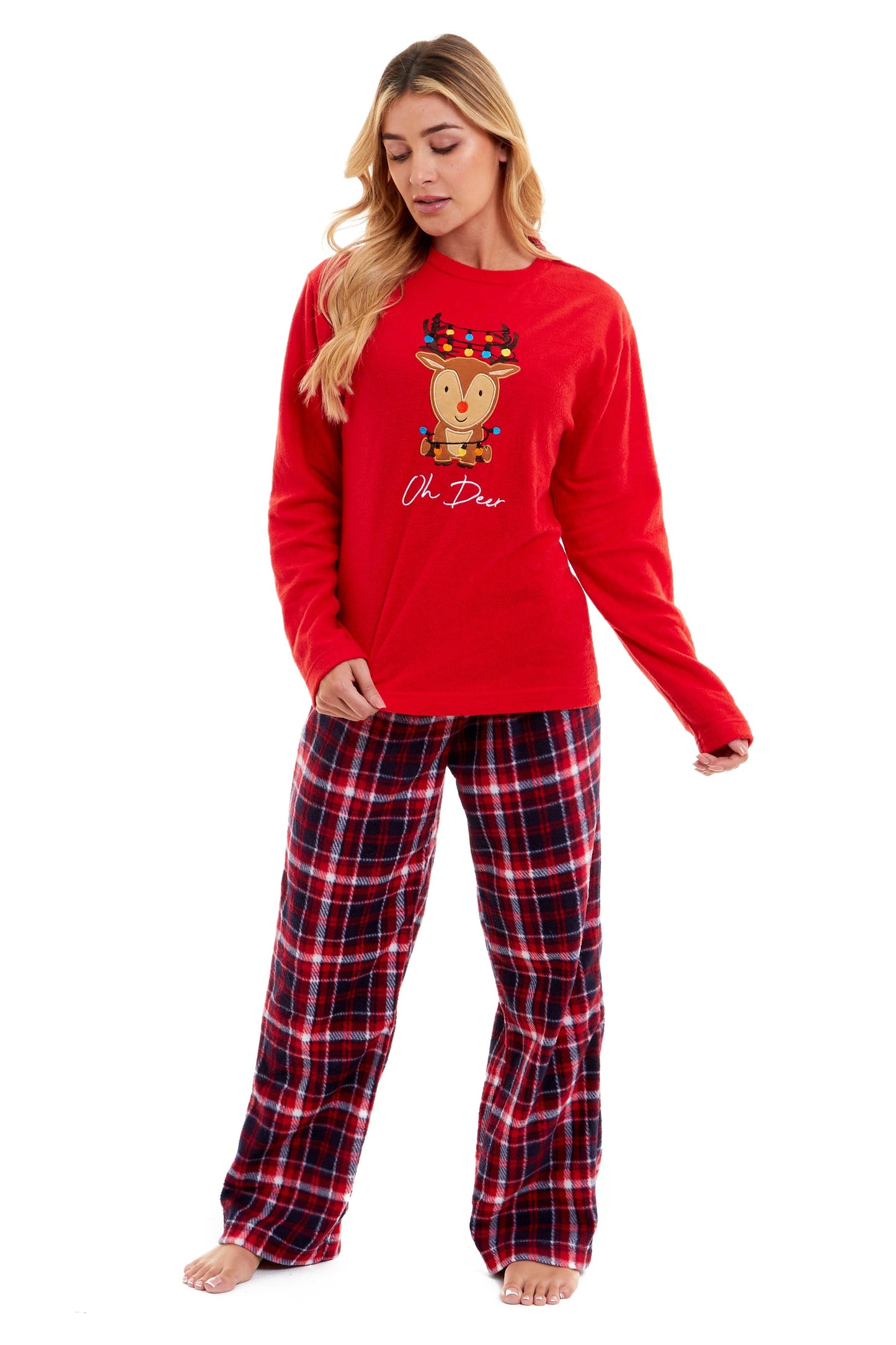 Women's Polar Fleece Pyjama Set with Festive Reindeer Pattern Ultra-Soft Winter Nights and Christmas Gifts Loungewear by Daisy Dreamer