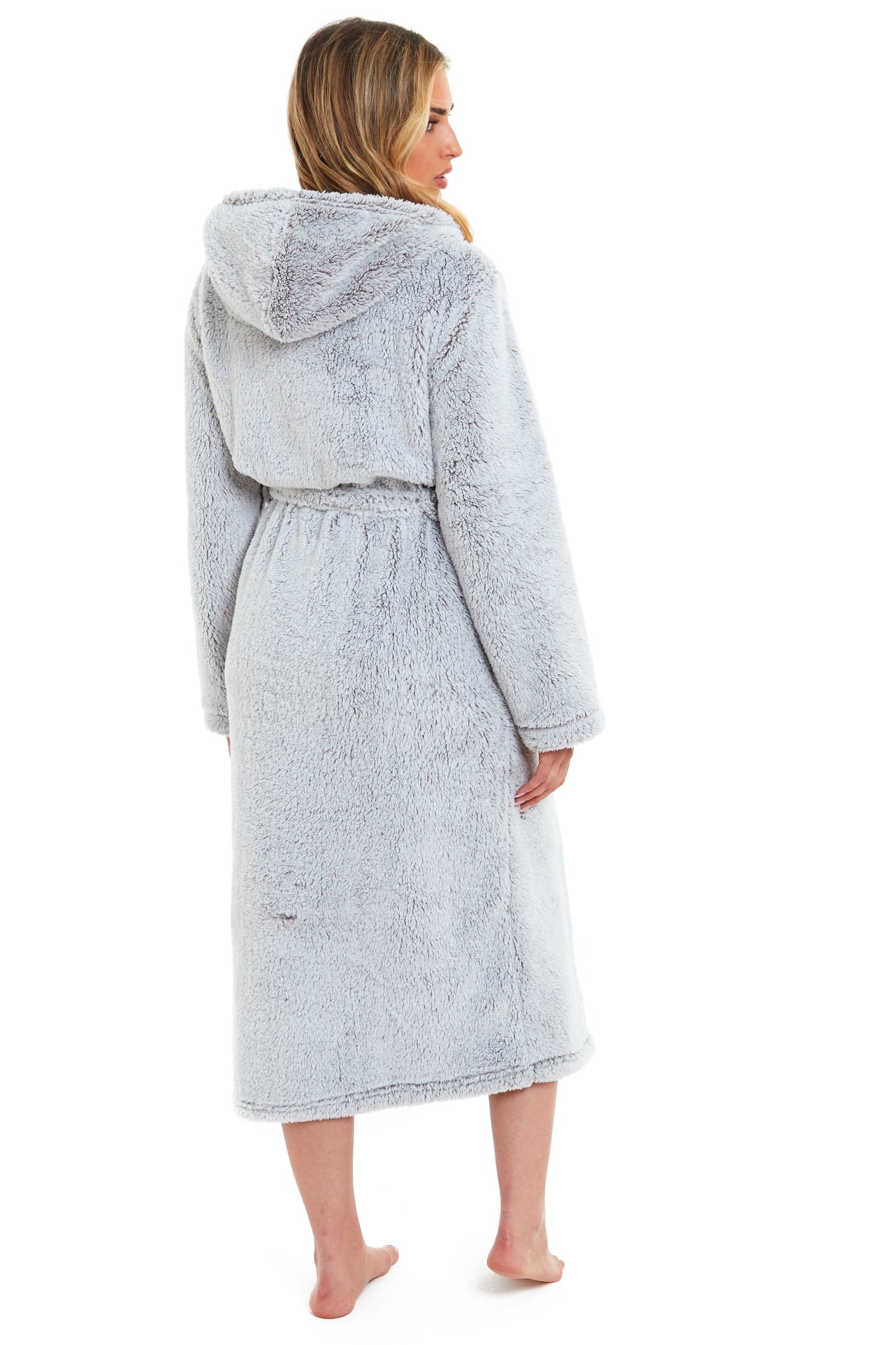 Women's Shimmer Grey Snuggle Fleece Touch Hooded Robe Luxurious Soft Loungewear Cosy Durable Dressing Gown UK Sizes 8-22 by Daisy Dreamer