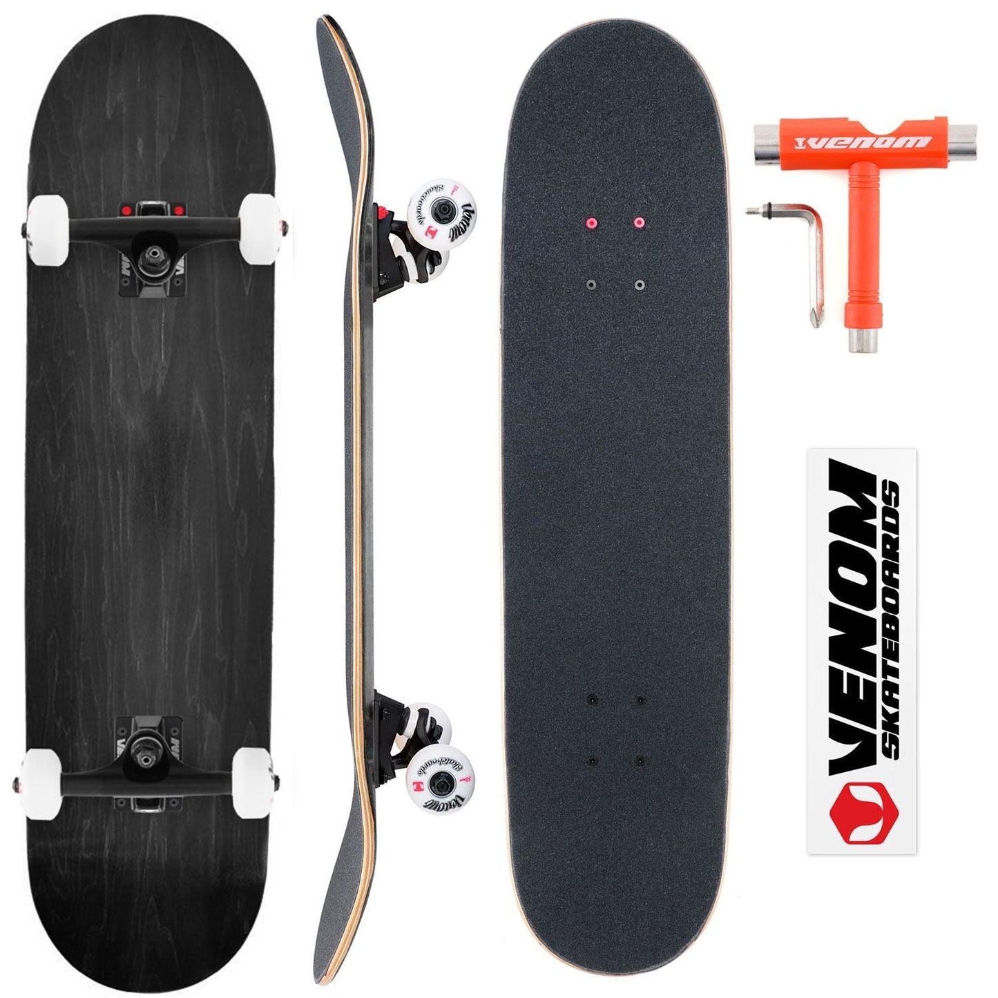 Venom Core Complete Built Skateboard - Black/Black - 7.75