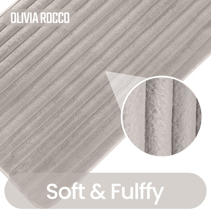 2 Piece Ribbed Bath Mat Set in Natural Extra Soft Non Slip Super Absorbent Bathroom & Toilet Mats Easy Care Rug by OLIVIA ROCCO