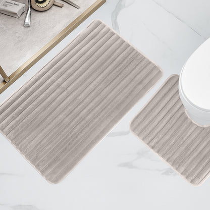 2 Piece Ribbed Bath Mat Set in Natural Extra Soft Non Slip Super Absorbent Bathroom & Toilet Mats Easy Care Rug by OLIVIA ROCCO