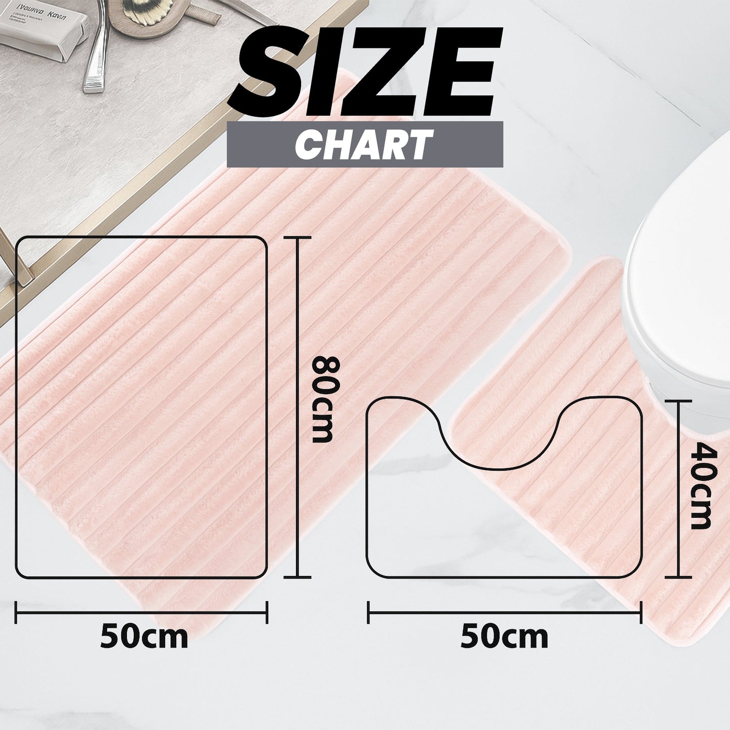 2 Piece Ribbed Bath Mat Set in Pink Extra Soft Non Slip Super Absorbent Bathroom & Toilet Mats Easy Care Rug by OLIVIA ROCCO