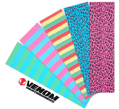 Venom Professional Grade Skateboard Griptape 9" x 33" - Stripes - Neon Green/Blue