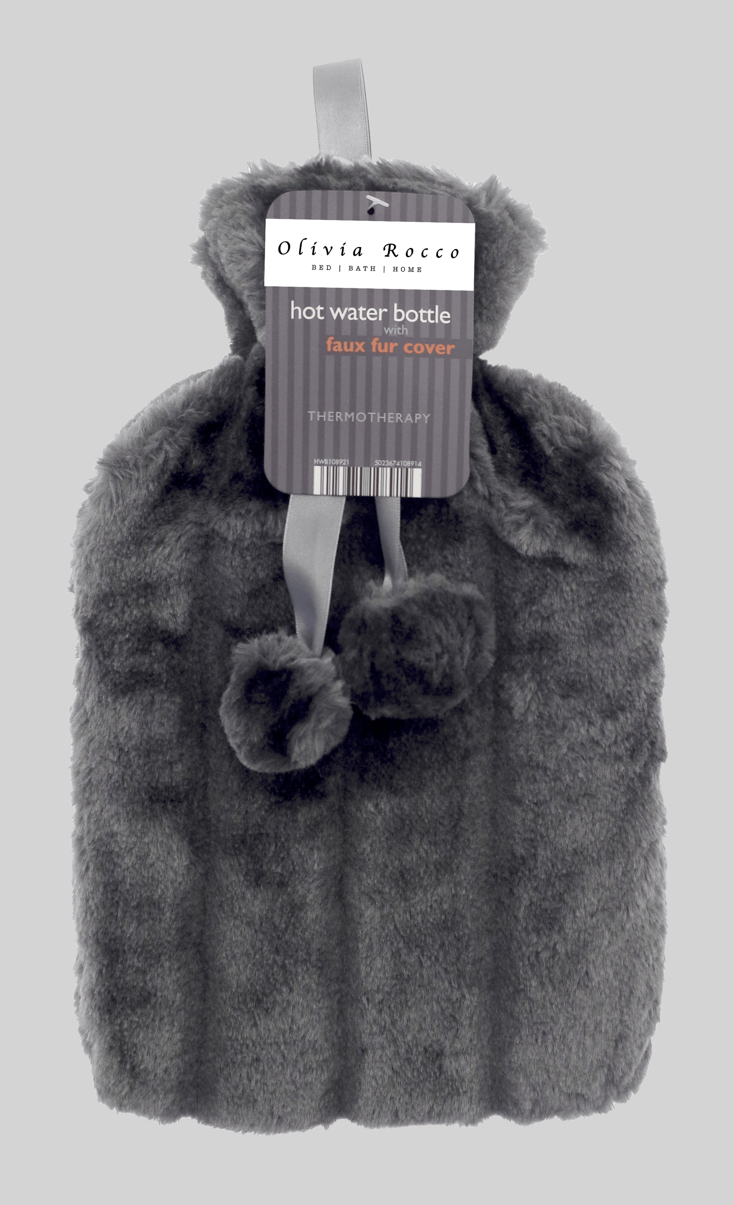 2L Soft Plush Hot Water Bottle with Faux Fur Pom Pom Cover for Warmth Durable Natural Rubber UK Safe Tested Cozy Winter Comfort Ideal Gift for Adults Kids by OLIVIA ROCCO