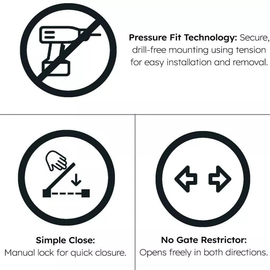 2x FYLO Baby Safety Stair Gate Pressure Fit 75-114cm Extra Wide