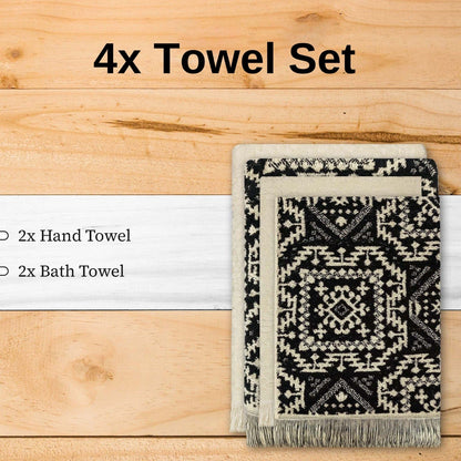 4 Piece Moroccan Towel Set 100% Cotton 500GSM High Absorbency Quick Drying Durable Soft Hand and Bath Towels for Elegant Bathroom Decor by OLIVIA ROCCO