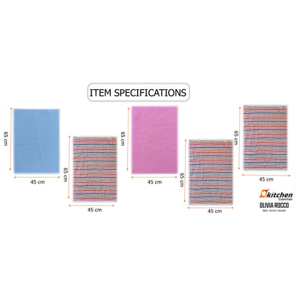 5 Pack Super Absorbent Cotton Kitchen Tea Towels Striped Quick Drying Reusable Ribbed Waffle 45cm x 65cm by OLIVIA ROCCO