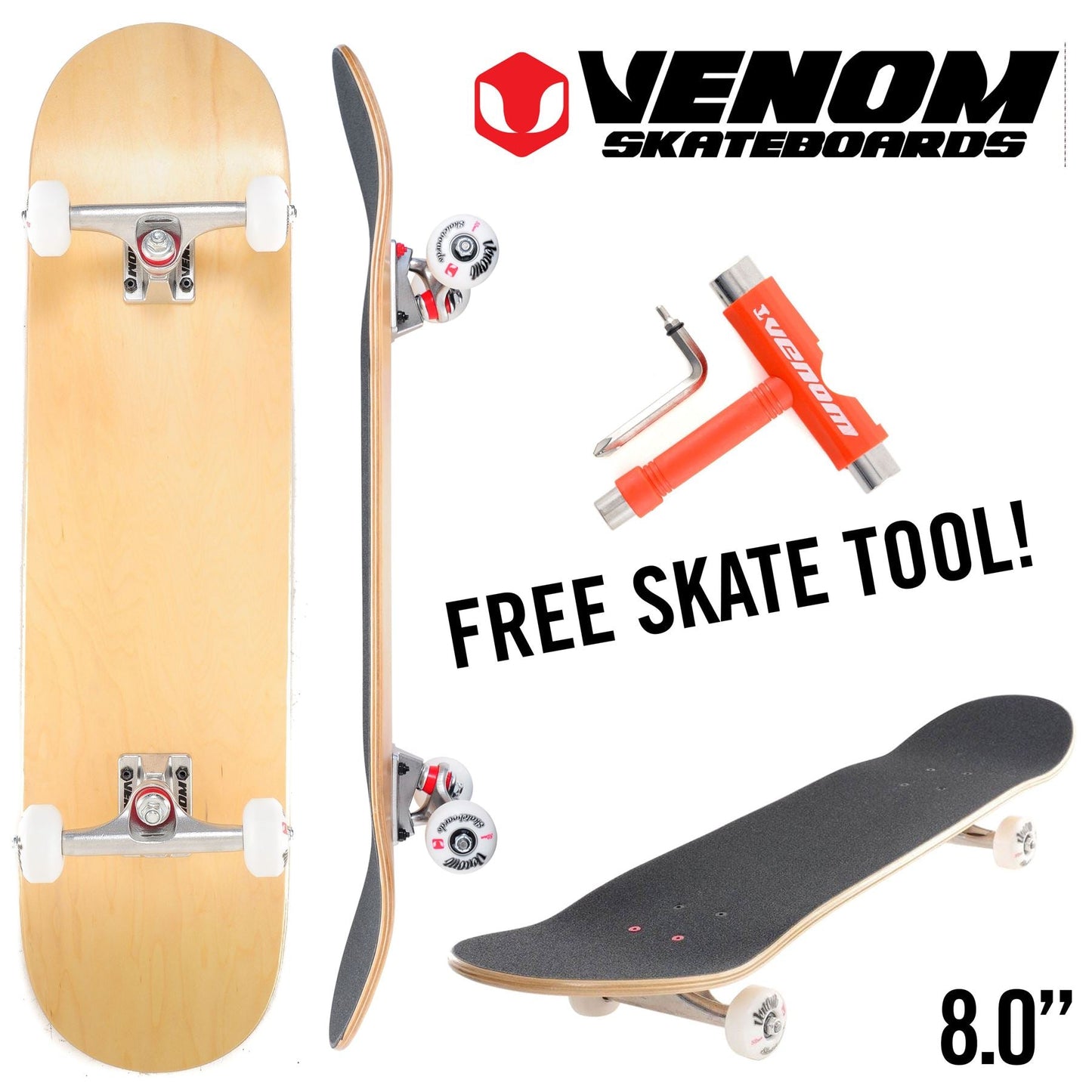 Venom Core Complete Built Skateboard - Natural/Raw - 8.0