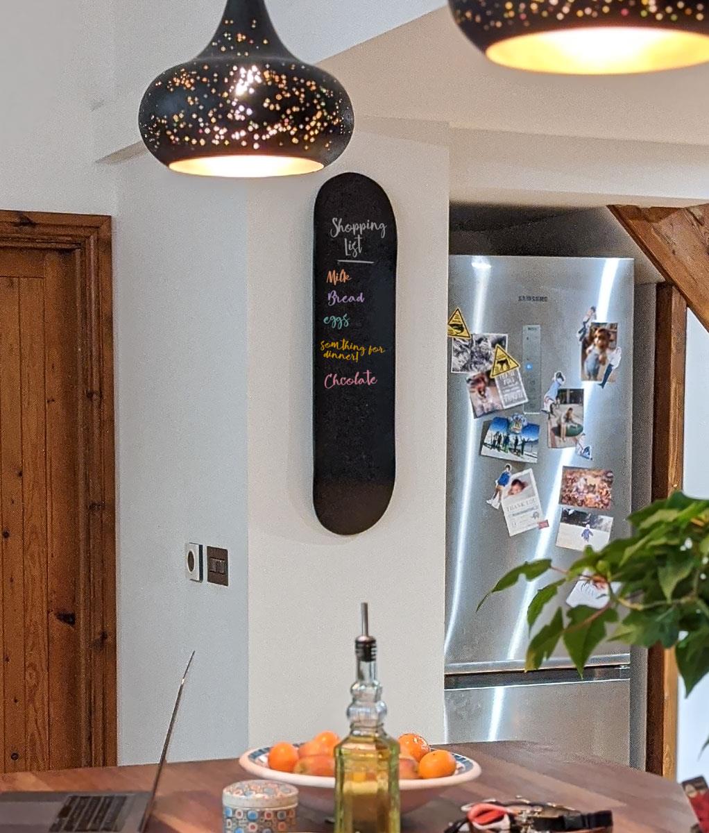 Venom Skateboards Kids Matt Black Chalkboard / Message Board / Bedroom Door Sign Skateboard Deck With Chalk Pack