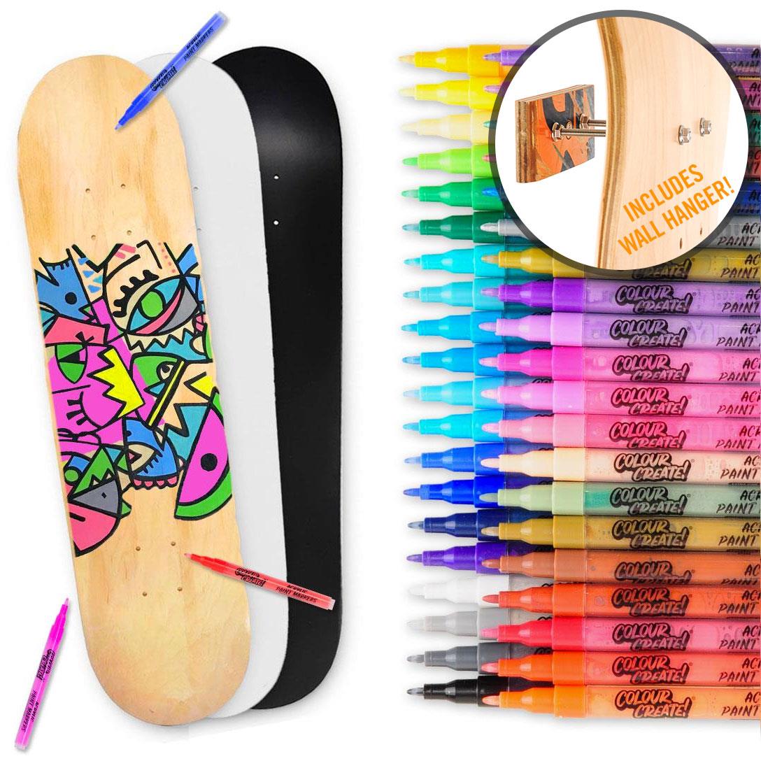 Venom Skateboards Deck & Colour Create Pens + Deck Wall Hanger