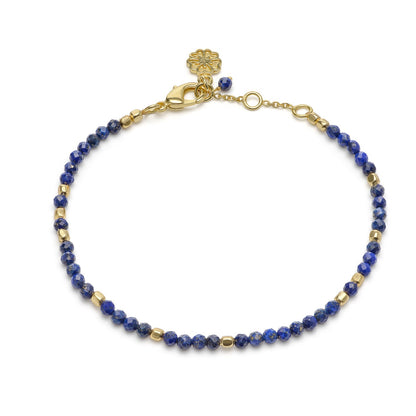 Milos Gemstone and Gold Bead Bracelet Lapis
