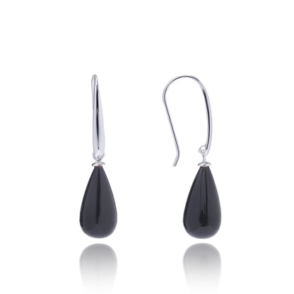 Hera Polished Stone Drop Earrings Silver Black Onyx