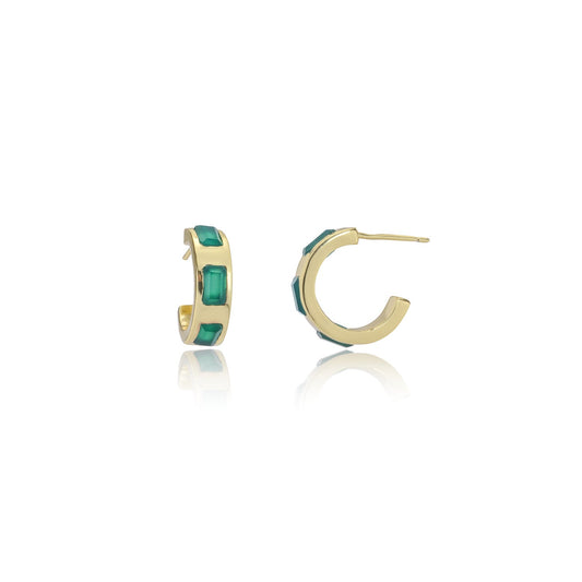 Cora Chunky Huggie Hoops Green Onyx
