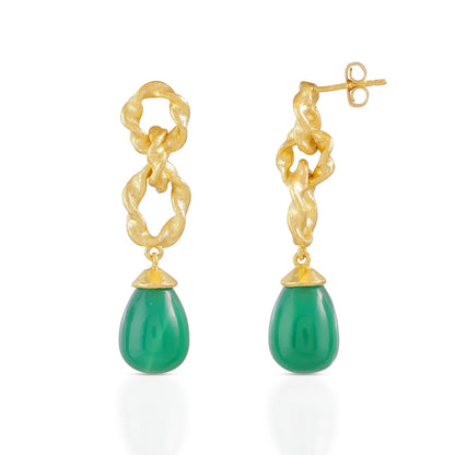 Moirai Double Twisted Loops Earrings Green Onyx