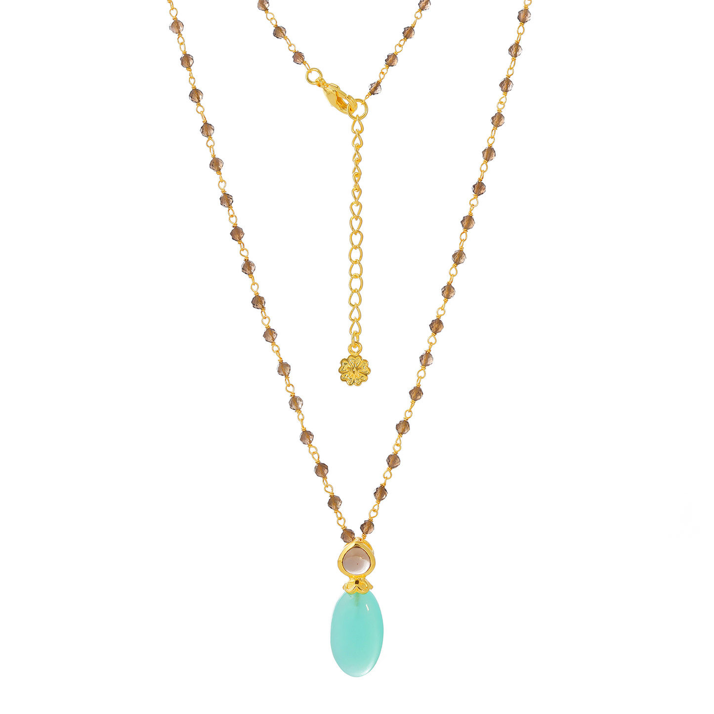 Persephone Double Gemstone Beaded Chain Necklace Pariba Onyx & Smoky Quartz