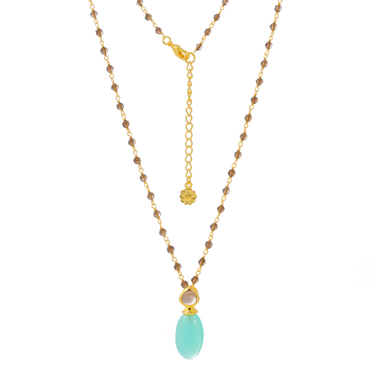 Persephone Double Gemstone Beaded Chain Necklace Pariba Onyx & Smoky Quartz