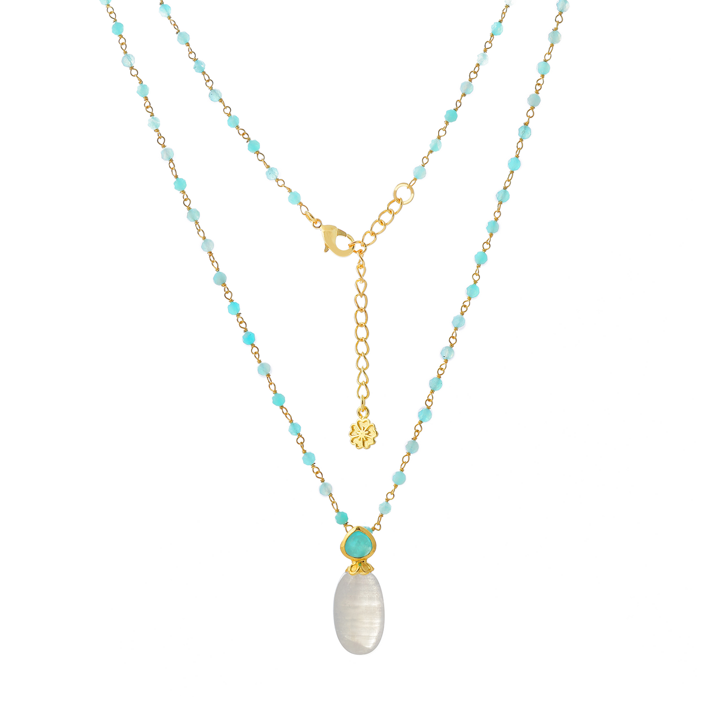 Persephone Double Gemstone Beaded Chain Necklace Moonstone & Amazonite
