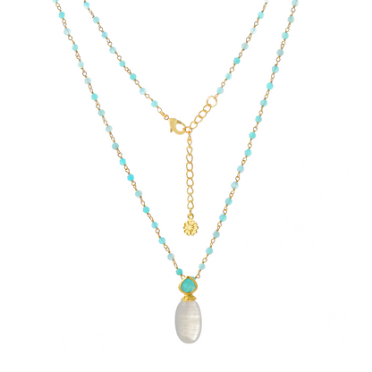 Persephone Double Gemstone Beaded Chain Necklace Moonstone & Amazonite