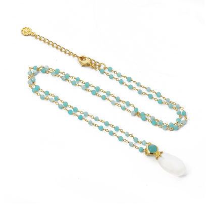 Persephone Double Gemstone Beaded Chain Necklace Moonstone & Amazonite