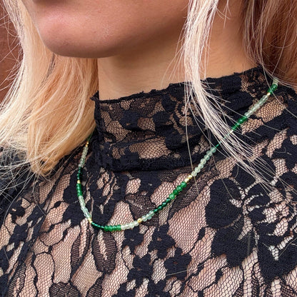 Milos Mixed Gemstone Beaded Necklace  Prehnite, Moss Agate & Green Aventurine