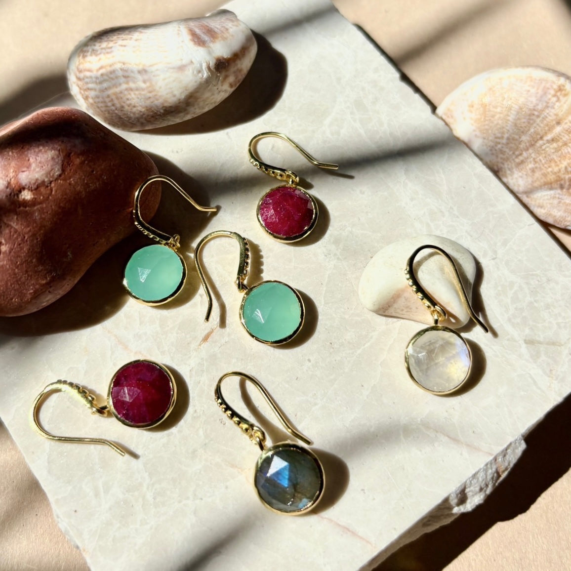 Charis Round Gemstone Earrings Moonstone