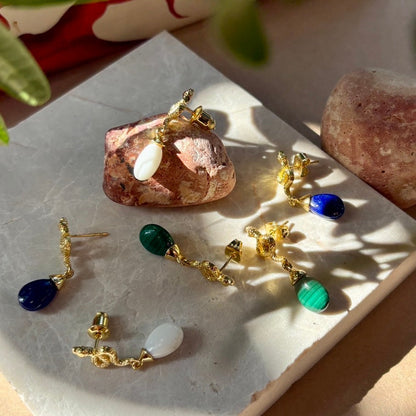 Medusa Small Gemstone Drop Earrings Malachite