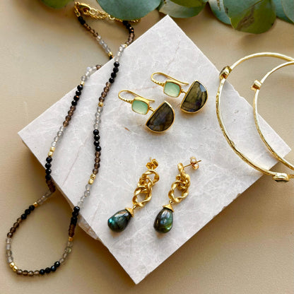 Moirai Double Twisted Loops Earrings Labradorite