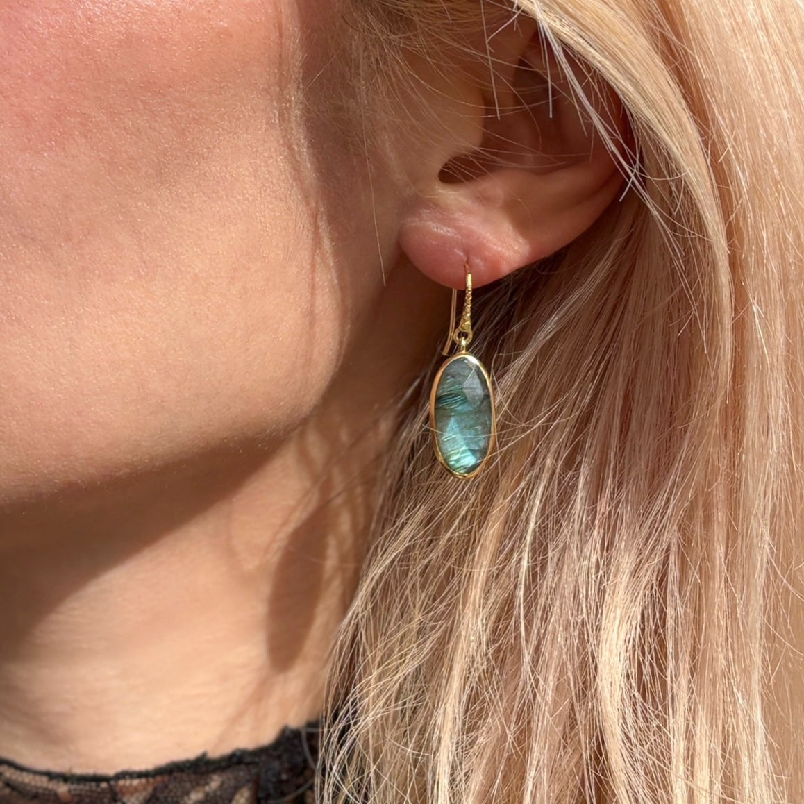 Charis Oval Gemstone Earrings Labradorite