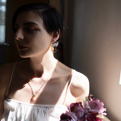 Persephone Double Gemstone Earrings Peach Moonstone & Labradorite