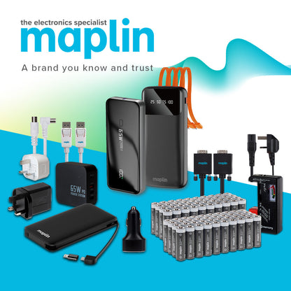 Maplin 20000mAh Portable Power Bank with Integrated USB-C, Micro USB & Lightning Cables