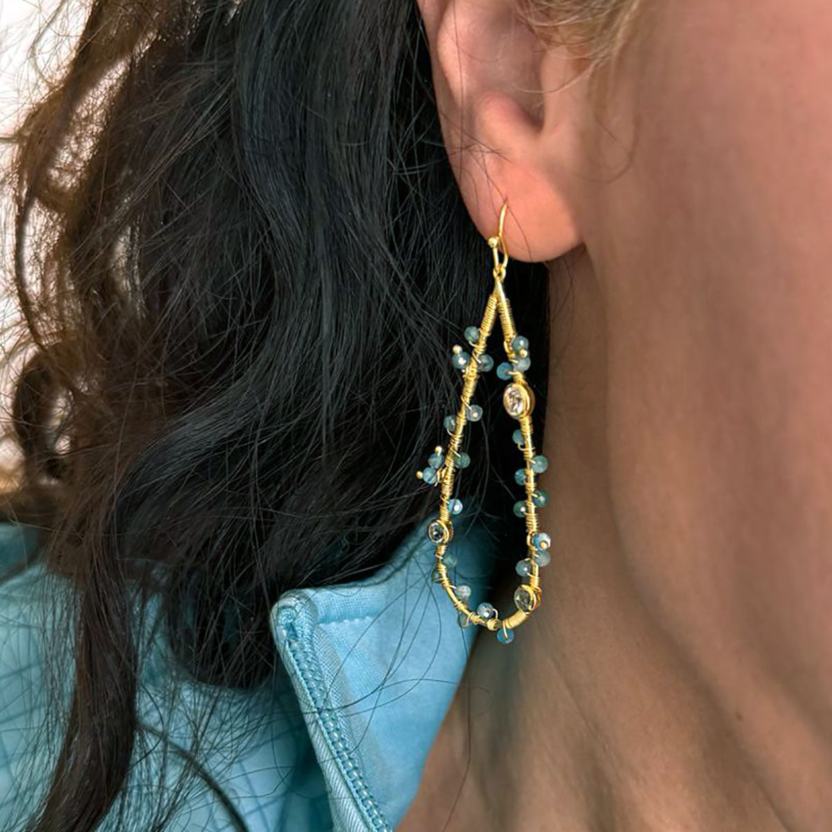 Hydra Large Teardrop Wire-Wrapped Gemstone Earrings Moonstone, Rose Quartz, Pink Jade and Pink Tourmaline