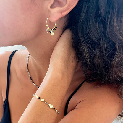 Milos Mixed Gemstone Beaded Necklace  Black Onyx, Smoky Quartz & Labradorite