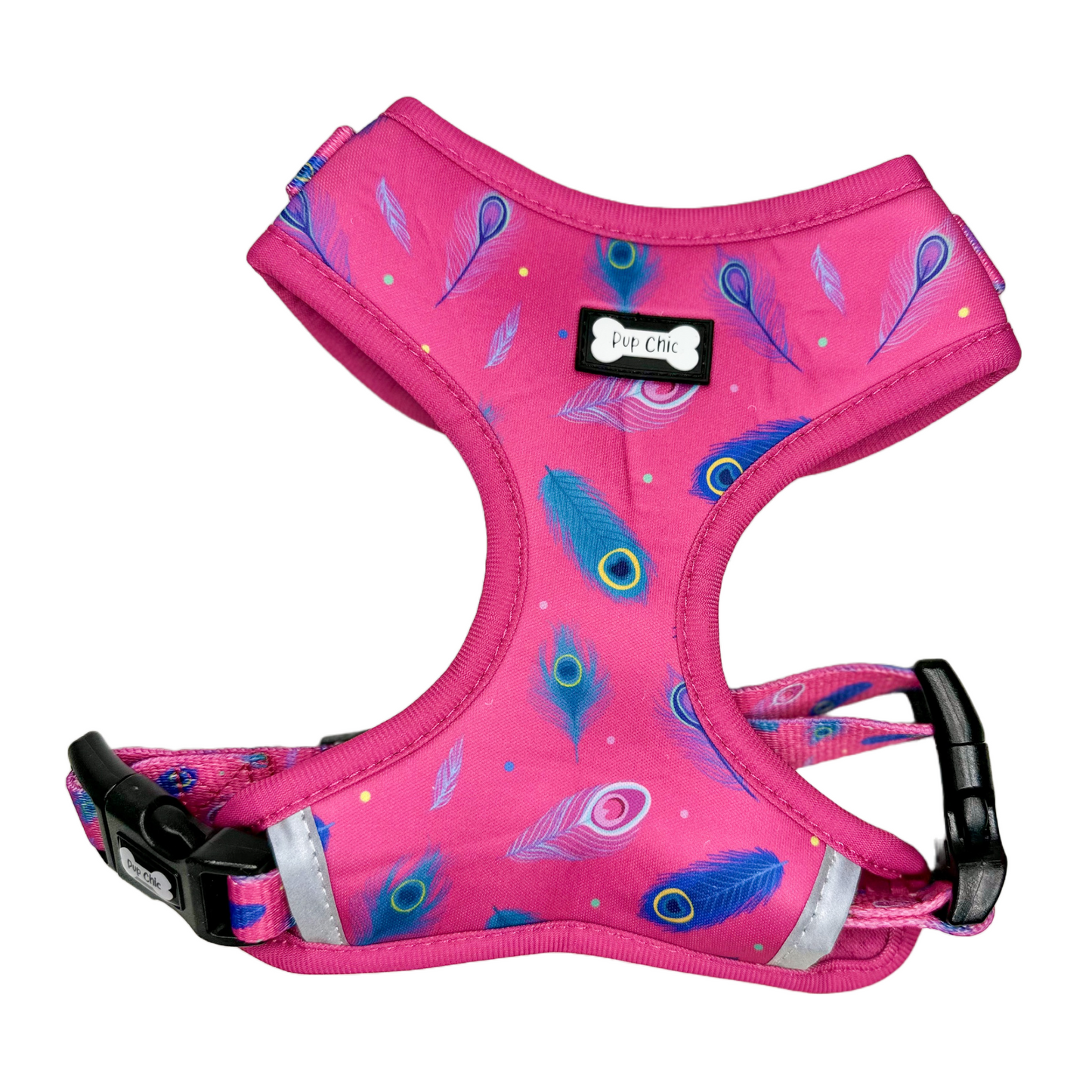 Peacock Power Adjustable Dog Harness - hot pink peacock feather dog harness