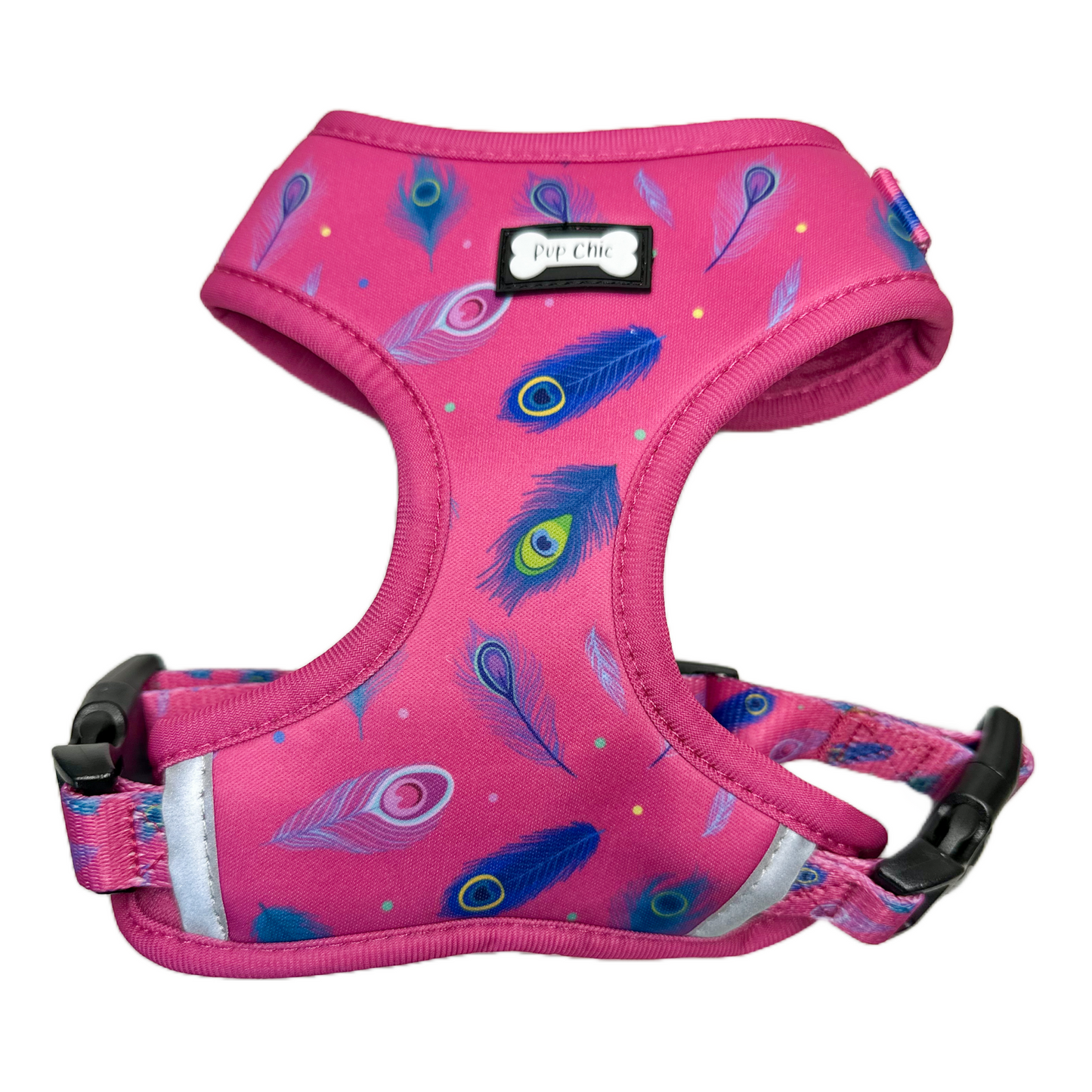 Peacock Power Adjustable Dog Harness - hot pink peacock feather dog harness