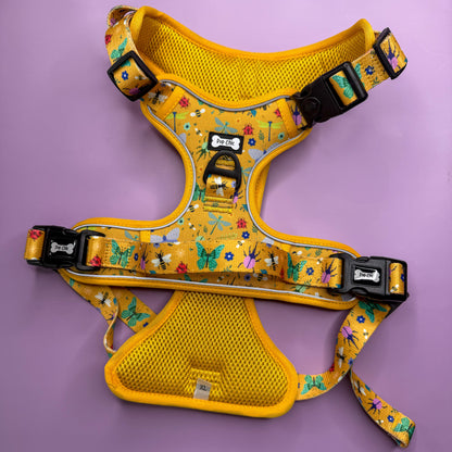 Summer Buzzin' No Pull Tactical Dog Harness – Yellow Insect Print, Adjustable, Step-In (XS-XL)