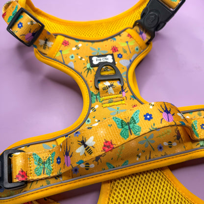 Summer Buzzin' No Pull Tactical Dog Harness – Yellow Insect Print, Adjustable, Step-In (XS-XL)