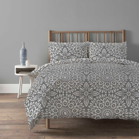 Alhambra Grey Duvet Cover Set Easy Care Quilt Bedding with Pillow Cases Modern Geometric Printed Soft Bed Linen by OLIVIA ROCCO