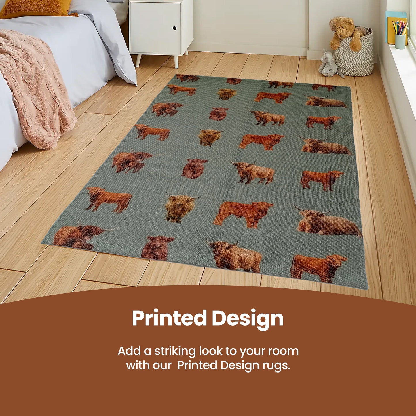Animal Printed Rug Highland Cow Modern Non-Slip Soft Durable Floor Rug for Living Room Bedroom Hallway & Office by OLIVIA ROCCO