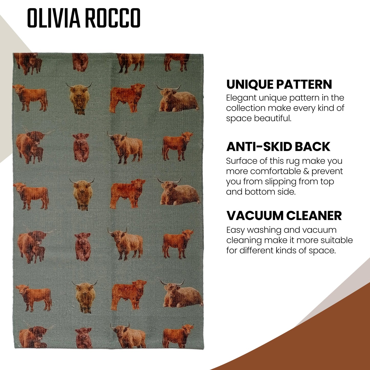 Animal Printed Rug Highland Cow Modern Non-Slip Soft Durable Floor Rug for Living Room Bedroom Hallway & Office by OLIVIA ROCCO