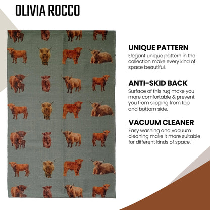 Animal Printed Rug Highland Cow Modern Non-Slip Soft Durable Floor Rug for Living Room Bedroom Hallway & Office by OLIVIA ROCCO