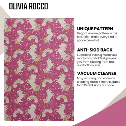 Animal Printed Rug Unicorn Modern Non-Slip Soft Durable Floor Rug for Living Room Bedroom Hallway & Office by OLIVIA ROCCO
