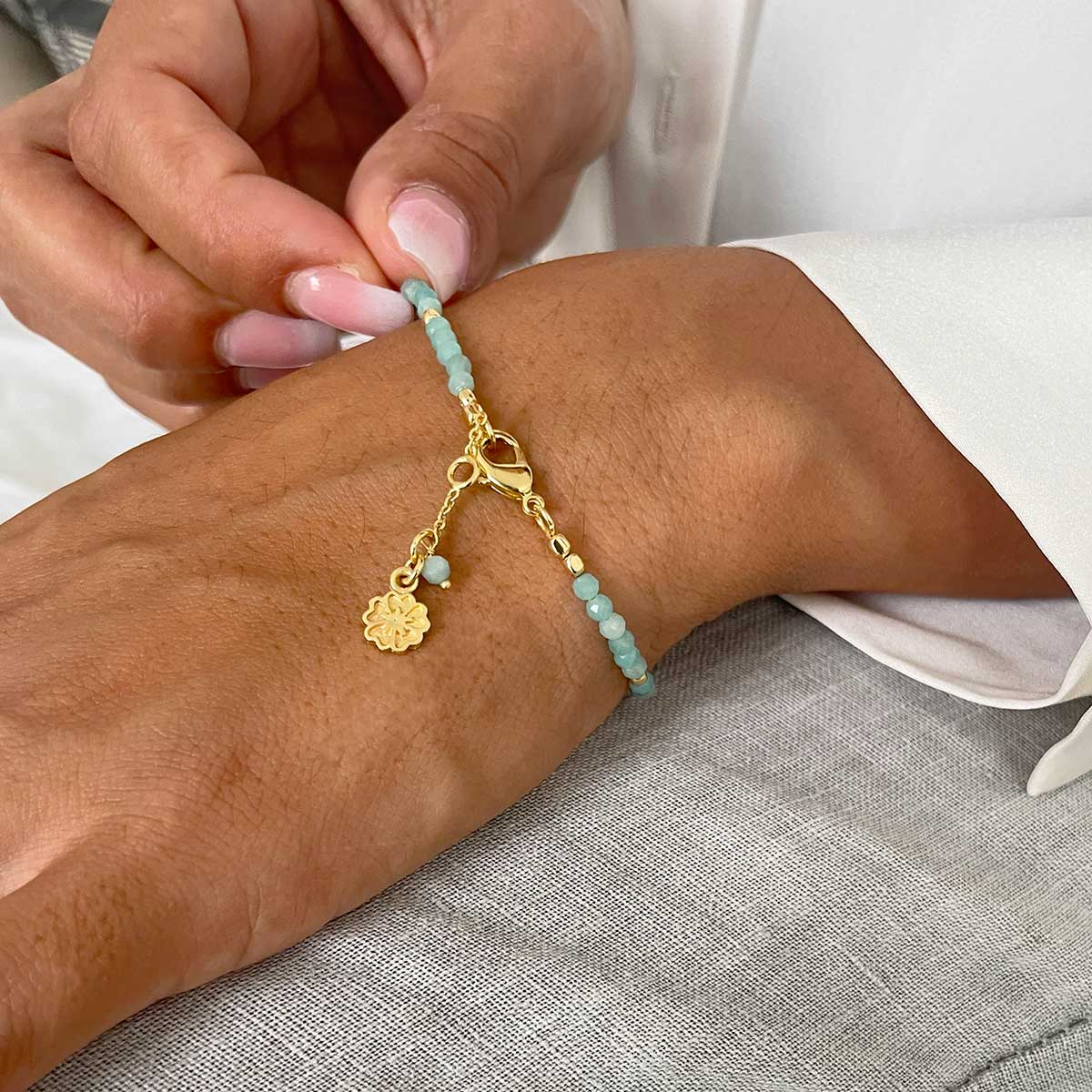 Milos Gemstone and Gold Bead Bracelet Lapis