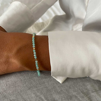 Milos Gemstone and Gold Bead Bracelet Amazonite